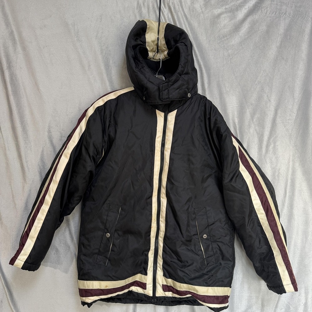 Swiss Alps Jacket Womens 18 Black Cream Hooded Puffer Ski Coat 80s 90s Retro Vtg